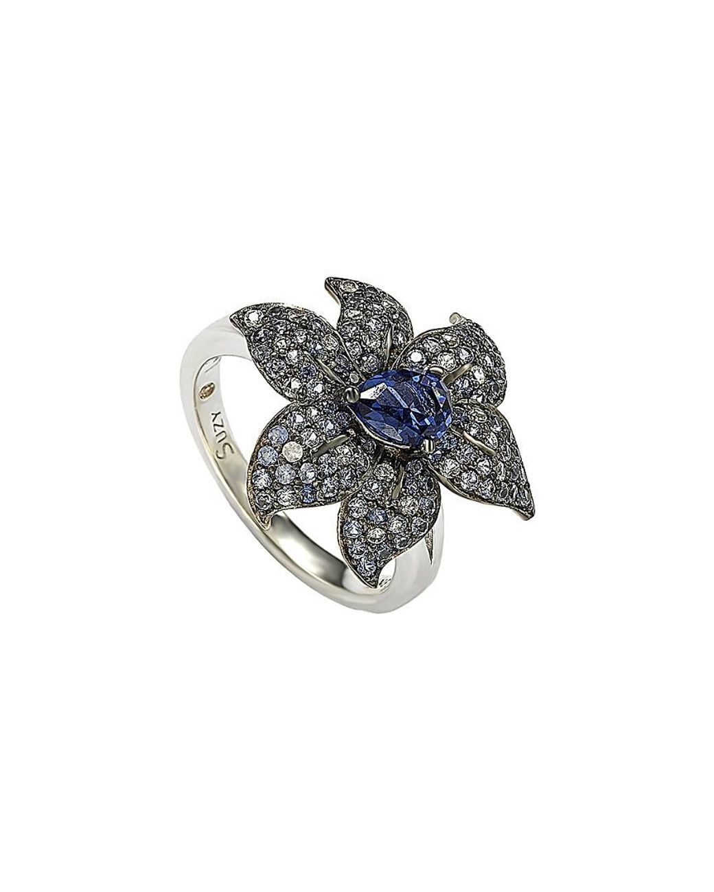 Suzy Levian Metallic Floral 18k & Silver 2.87 Ct. Tw. Sapphire Ring