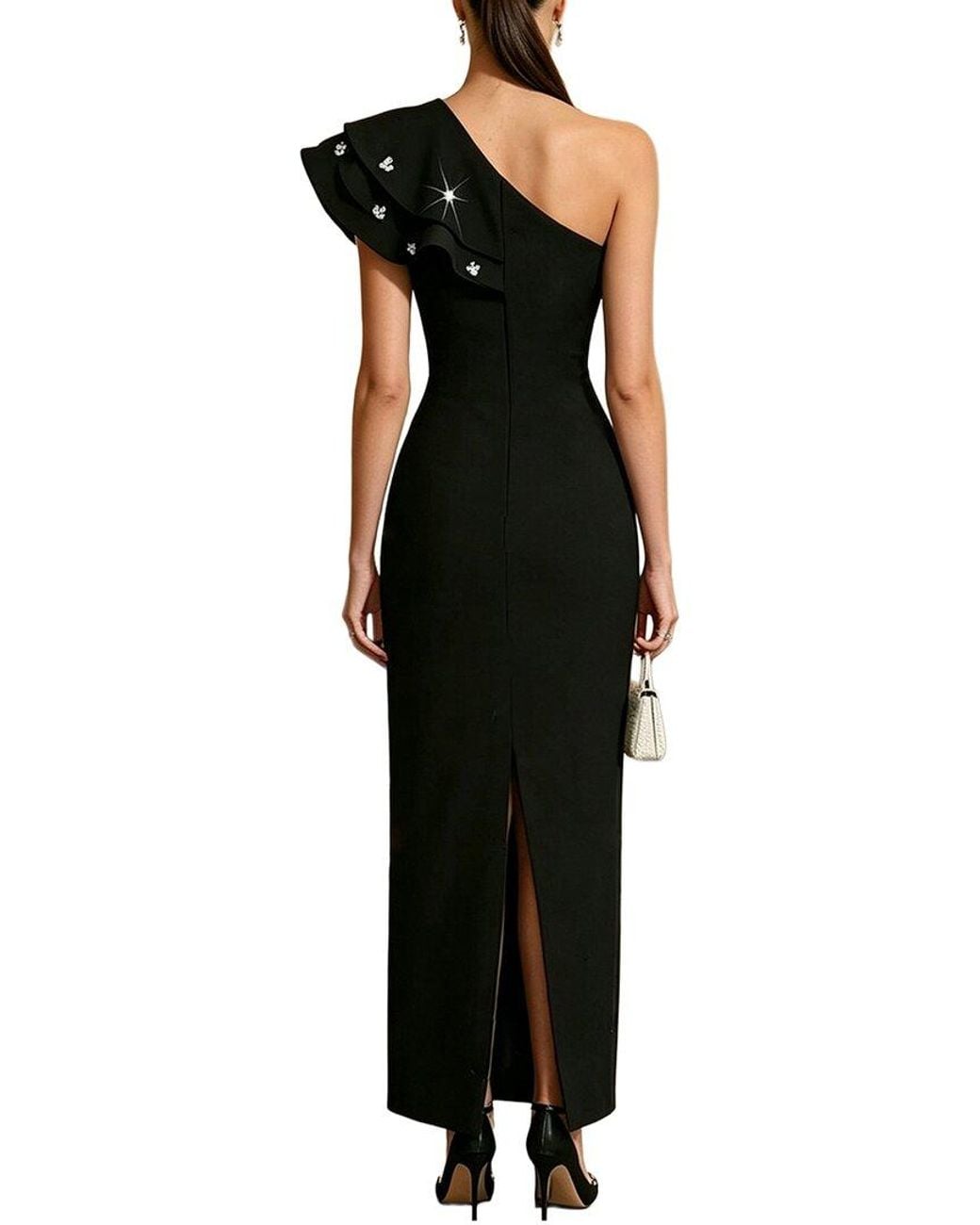 Dilireba Black One Shoulder Print Maxi Dress