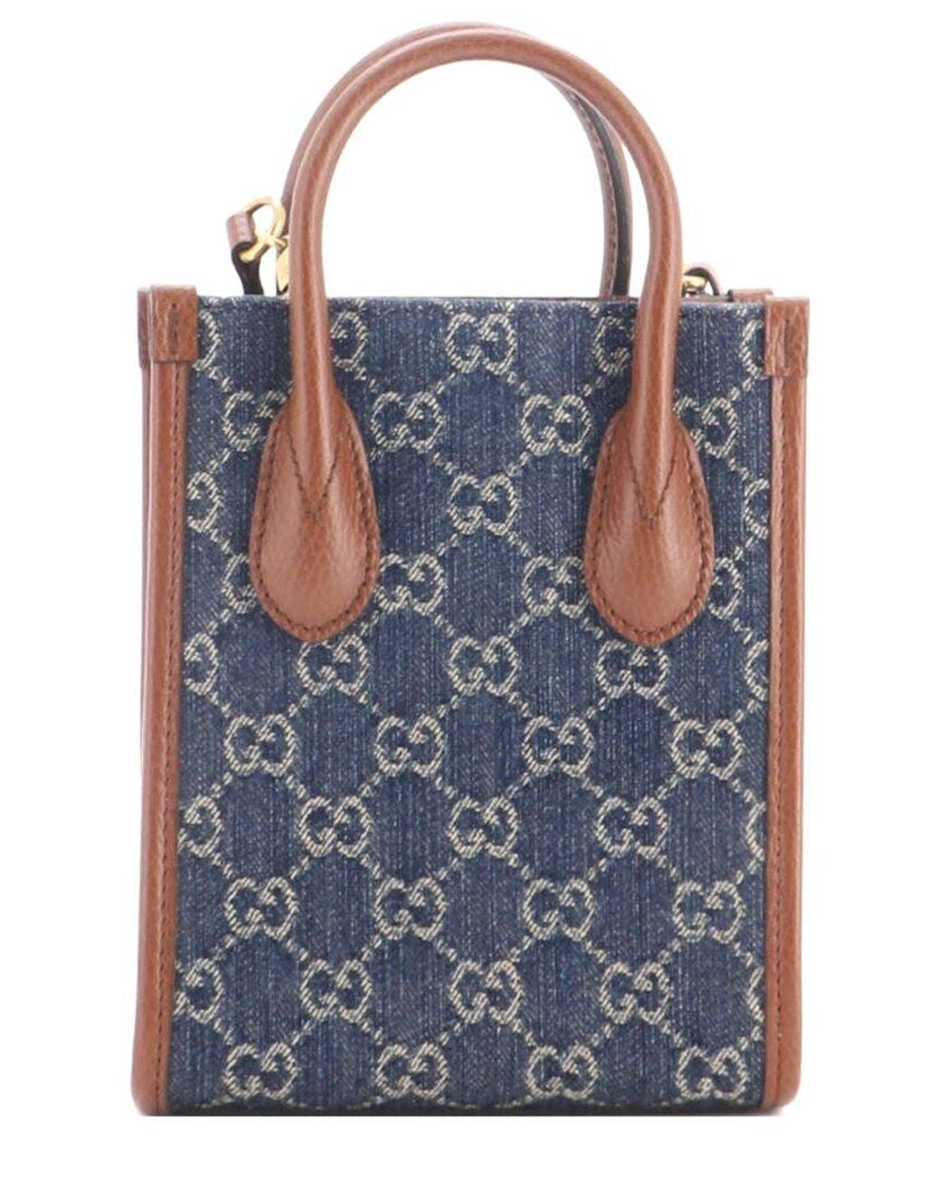 Gucci Blue Gg Denim Interlocking G Patch Tote Mini (Authentic Pre-Loved)