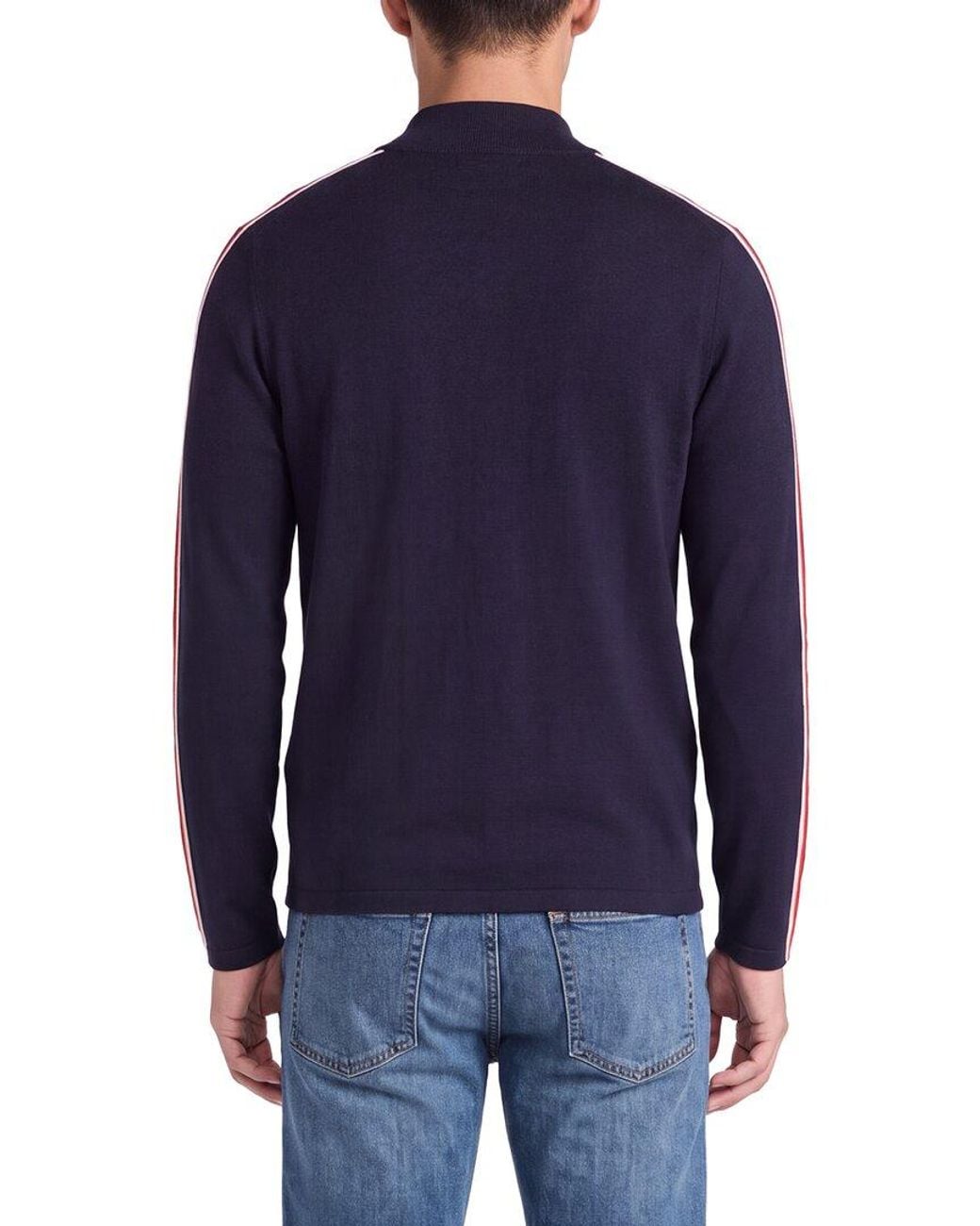 N.Peal Cashmere Blue Stripe 1/2-Zip Cashmere-Blend Mock Neck Sweater for men
