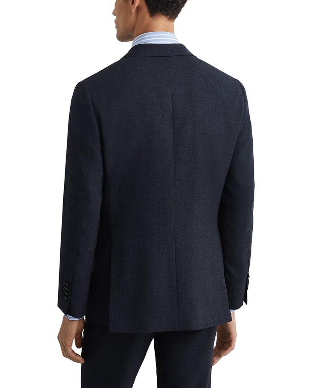 Reiss Blue Fiber Peak Textured Wool Formal Jacket for men