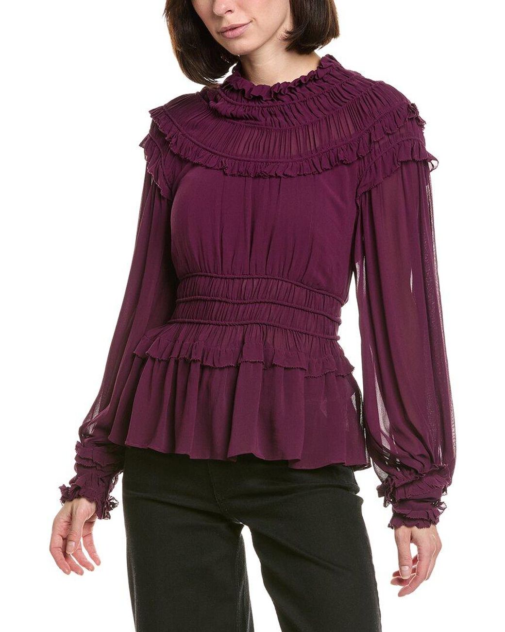 Farm Rio Purple Farm Rio Burgundy Ruffled Blouse