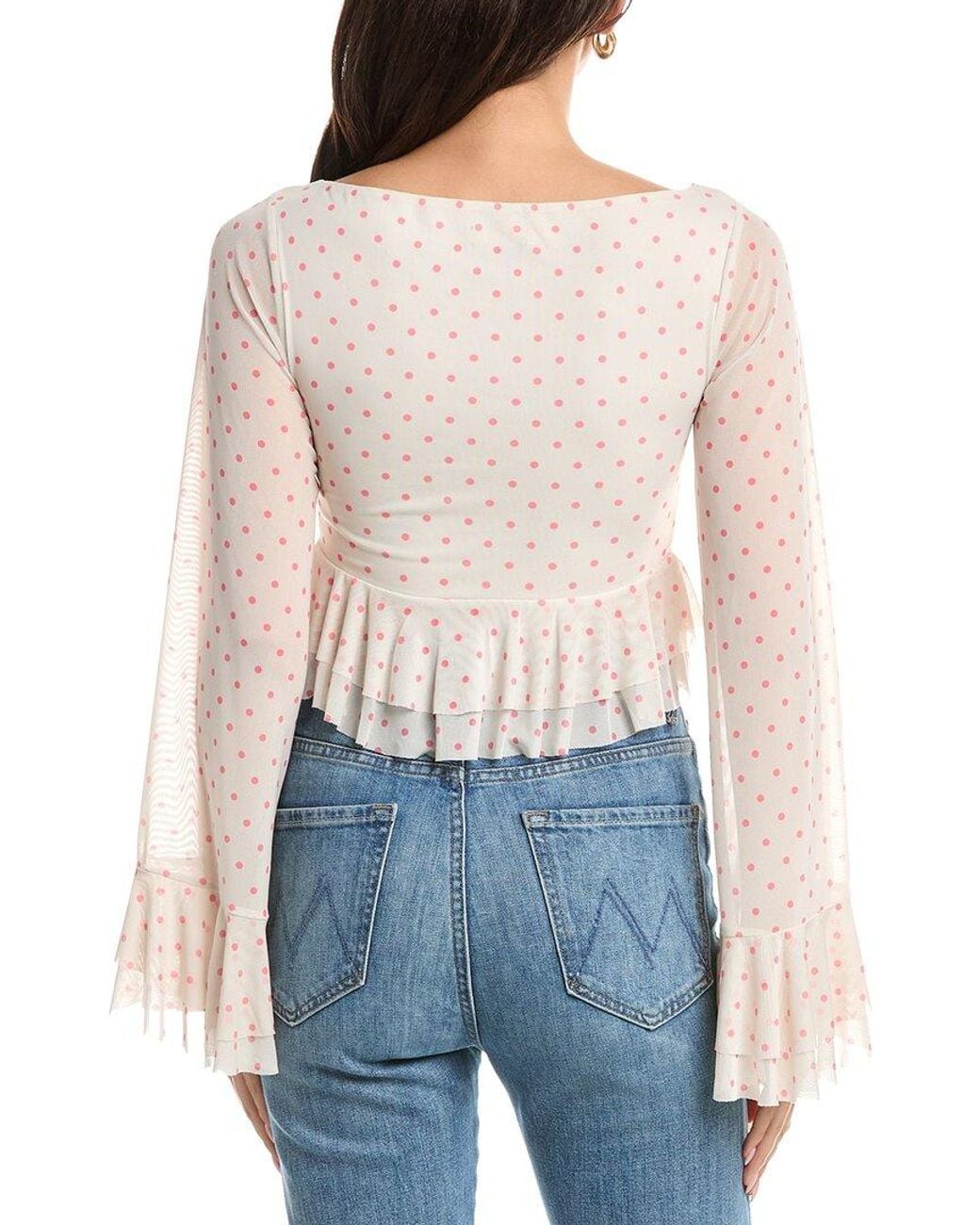 AFRM Blue Inaya Ruffle Sleeve Crop Top