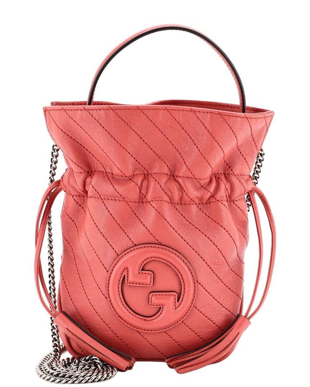 Gucci Red Diagonal Quilted Leather Blondie Nm Bucket Bag Mini (Authentic Pre- Loved)