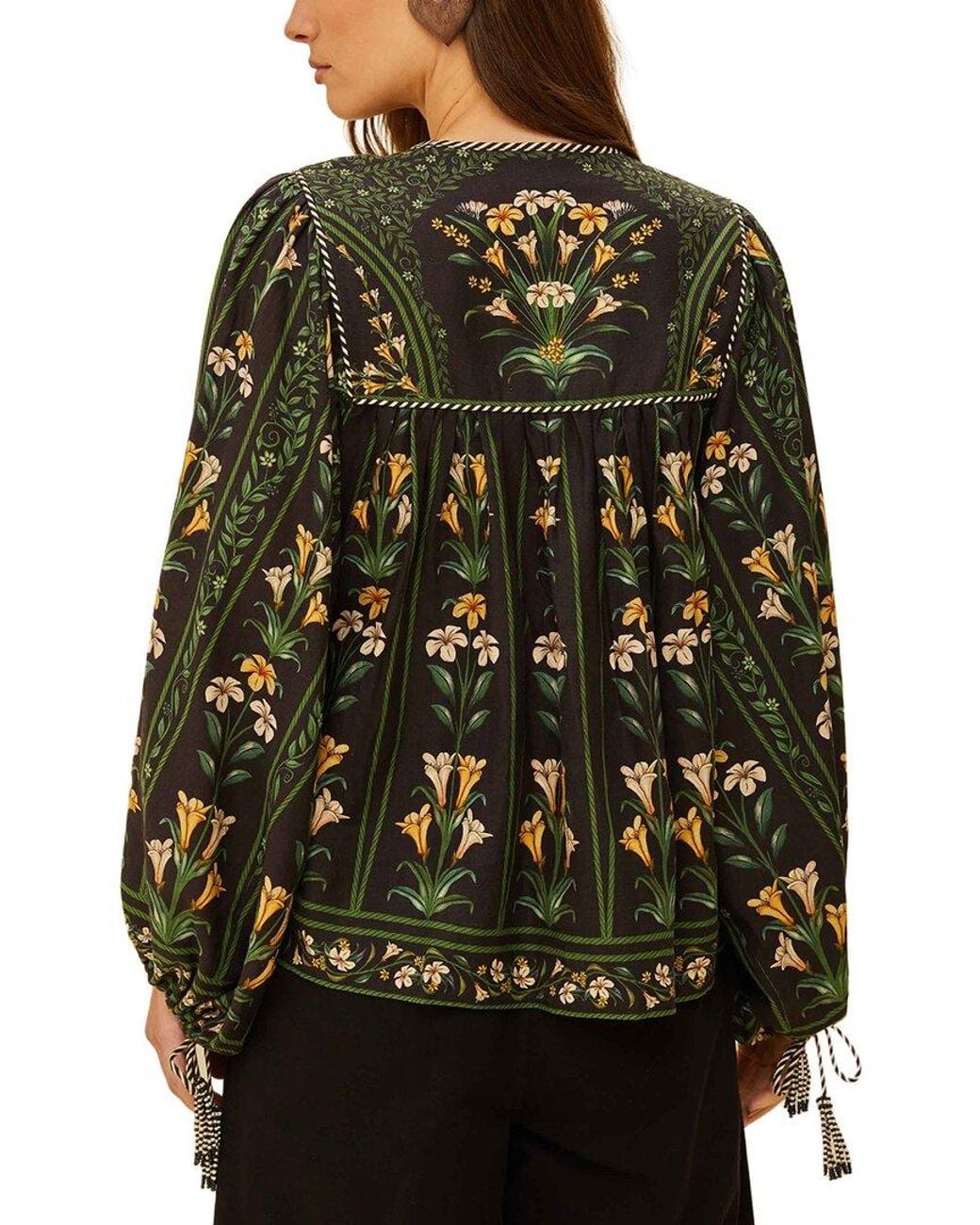 Farm Rio Black Long Sleeve Linen-Blend Blouse