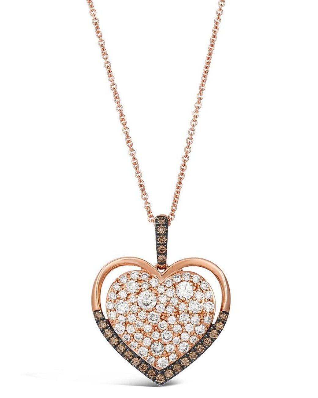 Le Vian Metallic Le Vian Chocolate & Strawberry Heart 14K Rose 0.94 Ct. Tw. Diamond Heart Pendant Necklace
