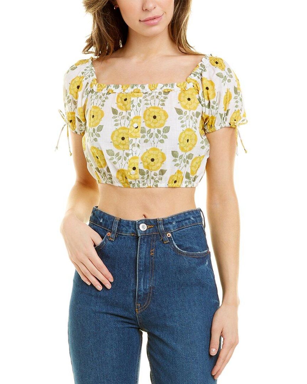 CELINA MOON Blue Short Sleeve Crop Top