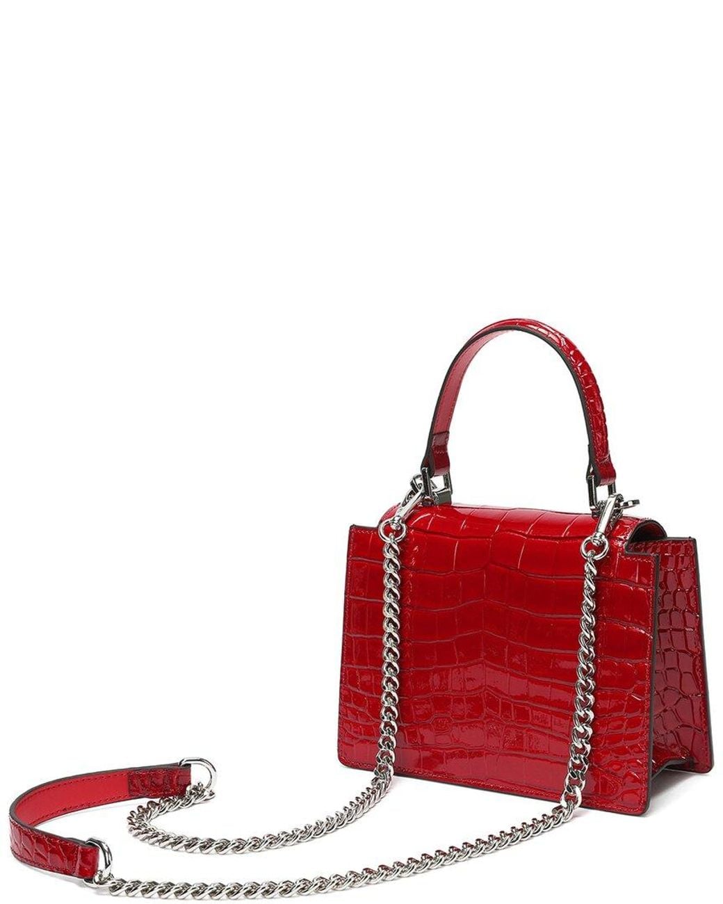 Tiffany & Fred Paris Red Croc-Embossed Patent Satchel