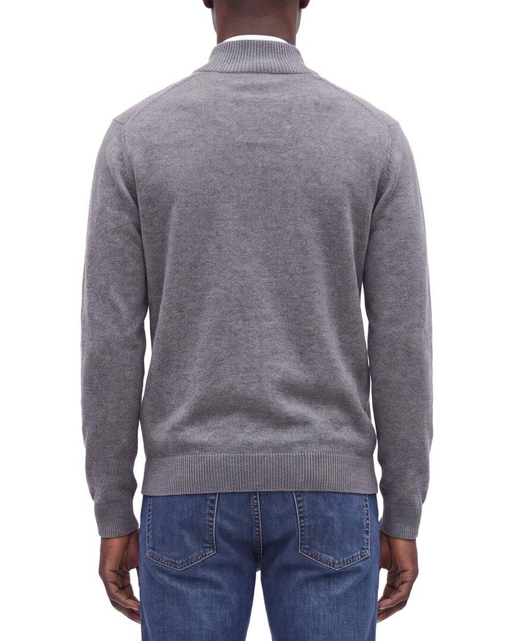 Forte Gray Cashmere 100% Cashmere Mock Neck 1/4-Zip 100% Cashmere Sweater for men