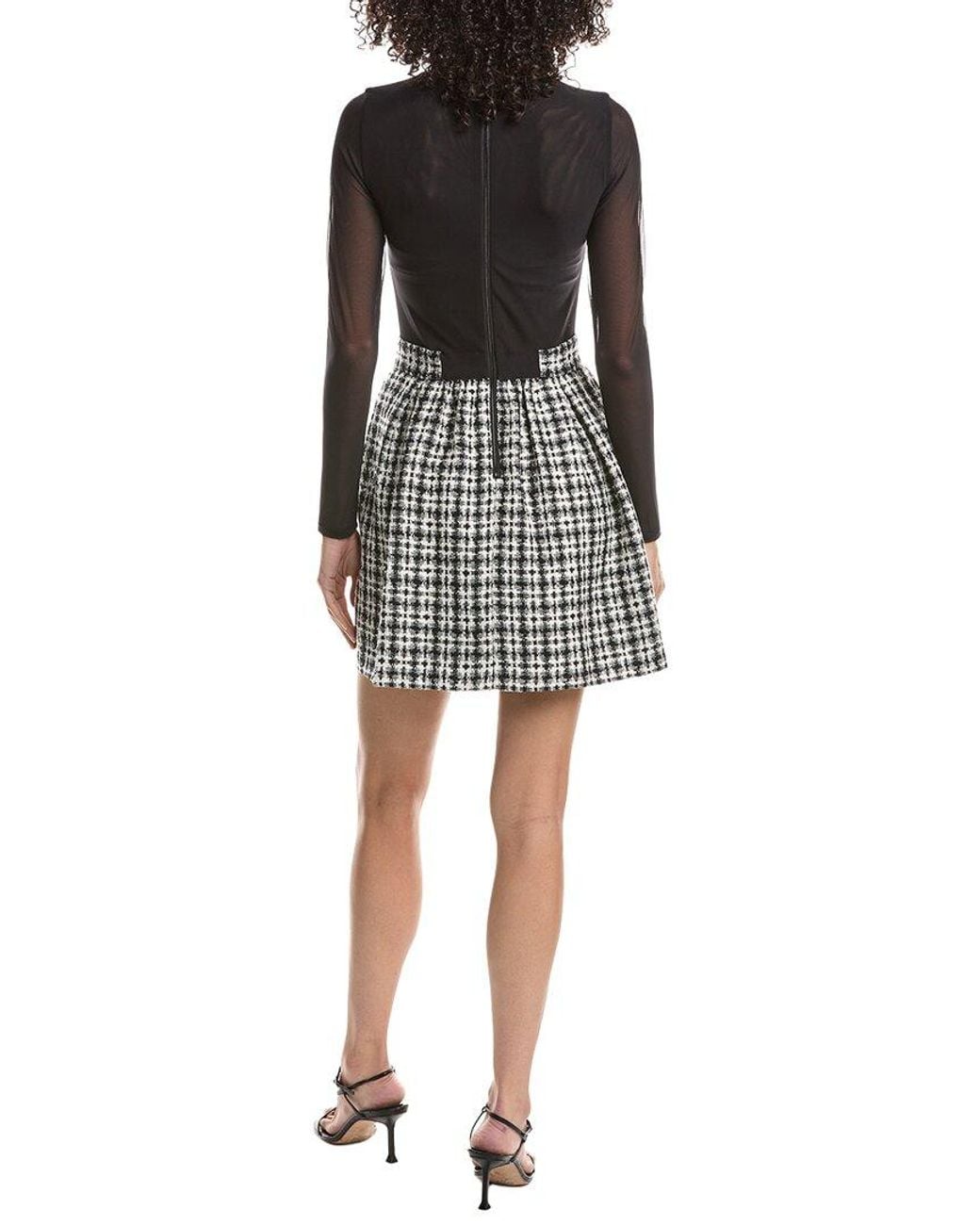 Alice + Olivia Black Chara Crewneck Flared Tweed Mini Dress