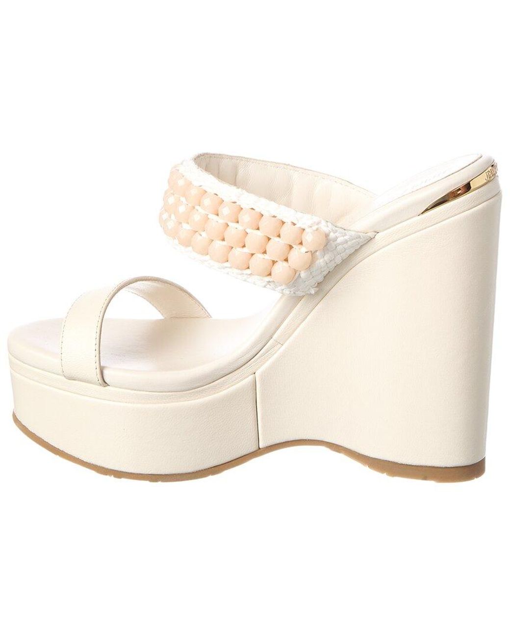 Jimmy Choo White Leather & Raffia 130 Espadrille Sandal