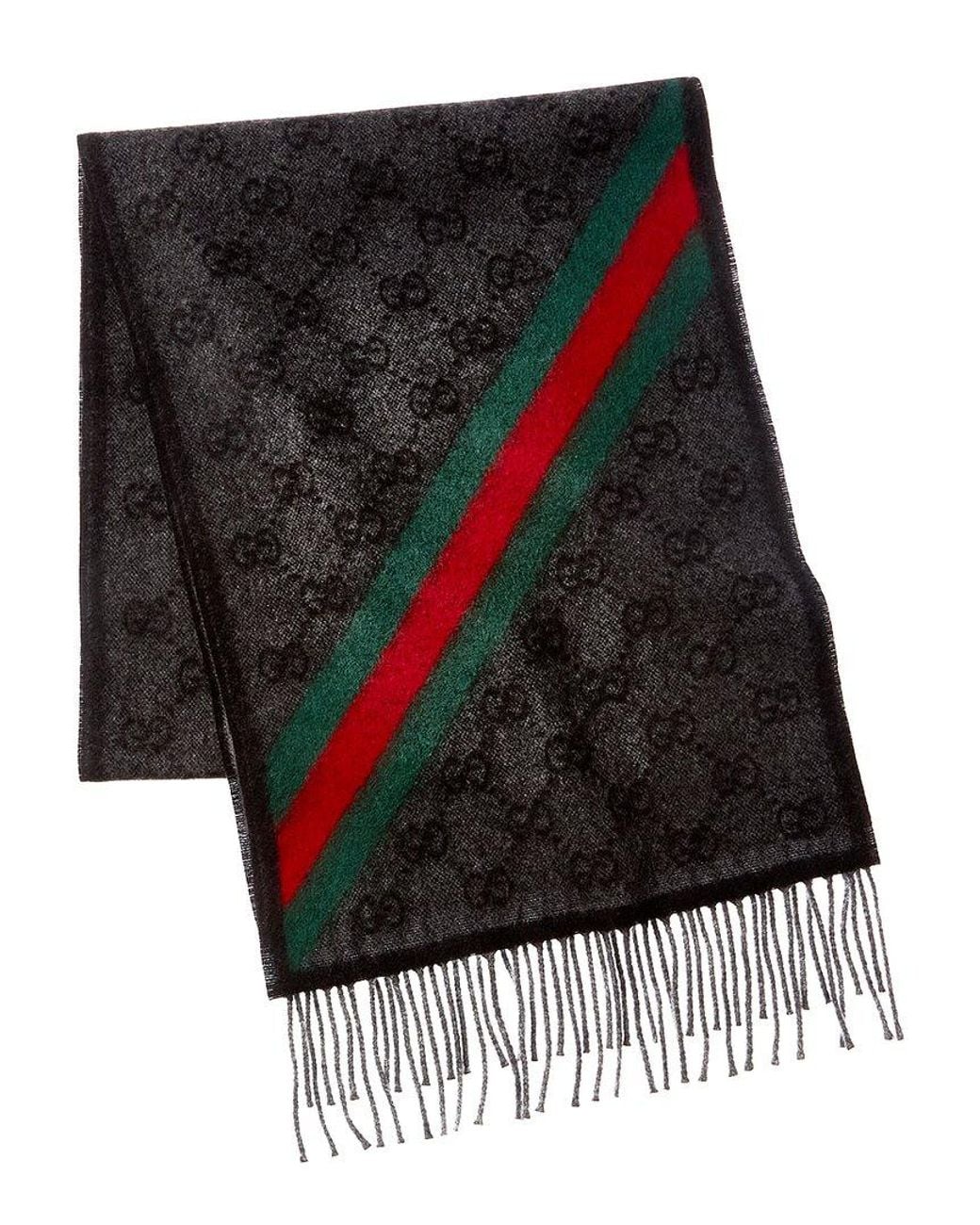 Gucci Black Gg Web Nikky Wool Scarf