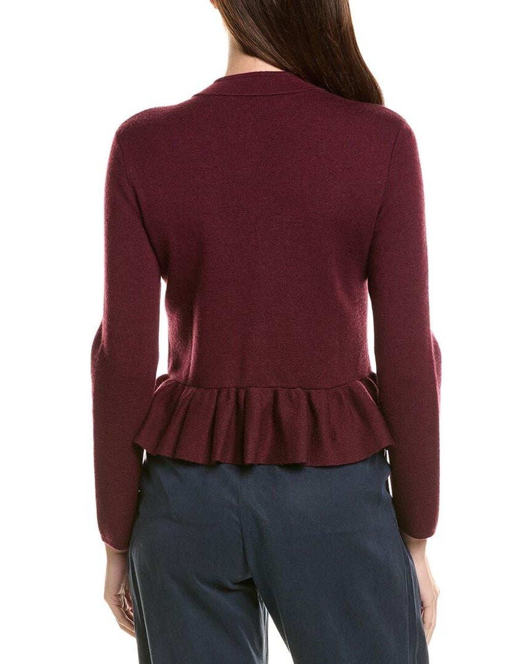 Bruno Magli Red Merino Wool Peplum Sweater Jacket
