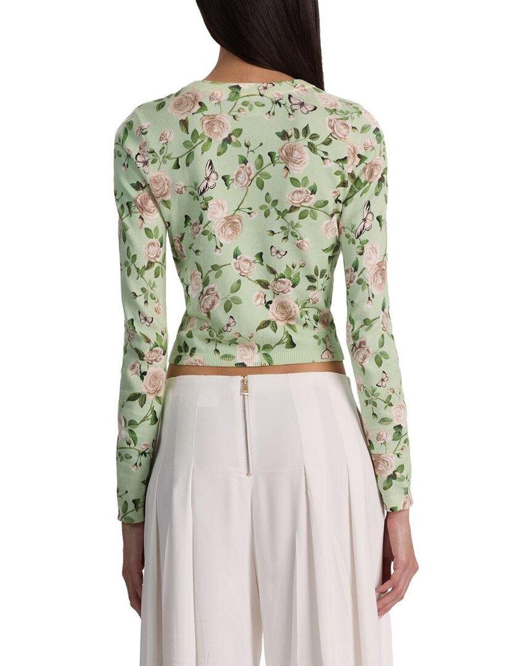 Alice + Olivia Green Carson Printed Cardigan
