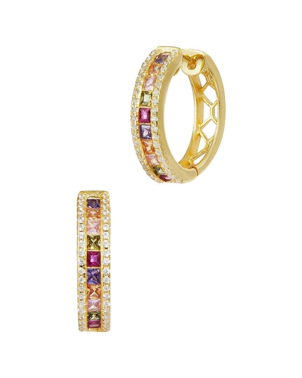 Savvy Cie Metallic 18k Over Silver Cz Hoops