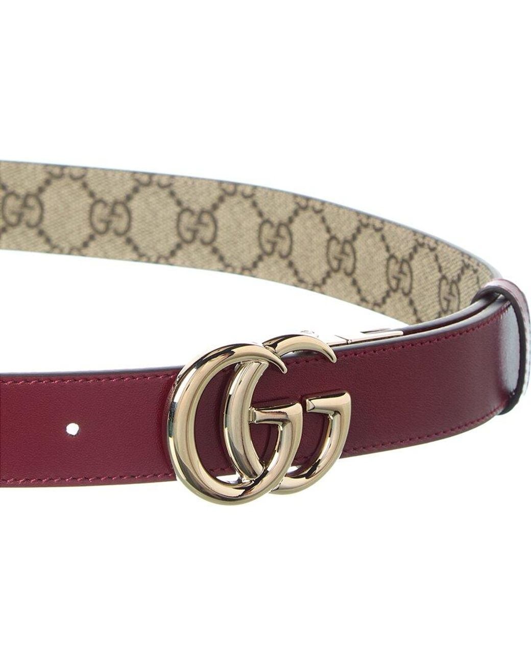 Gucci Red Gg Marmont Reversible Gg Supreme Canvas & Leather Belt