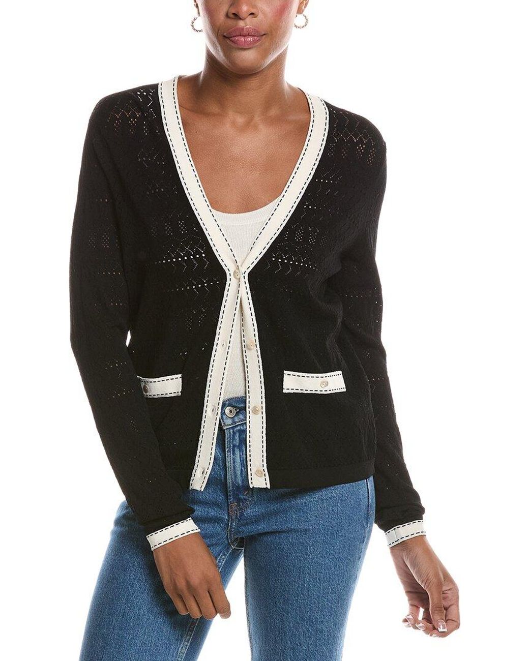 Autumn Cashmere Black Pointelle V-Neck Cardigan