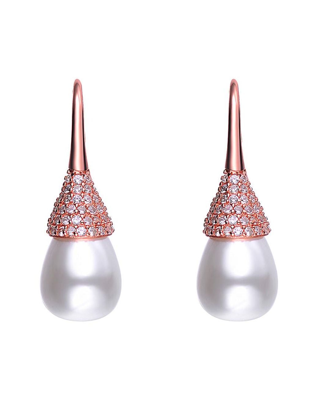 Rachel Glauber Pink 14k Rose Gold Vermeil Cz & 10mm Pearl Earrings