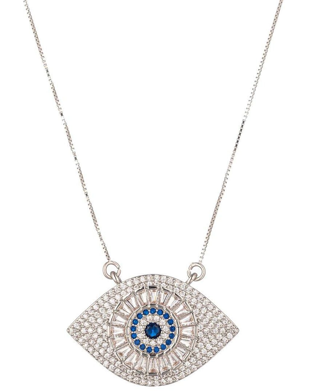 Eye Candy LA Metallic Silver Cz Evil Eye Necklace