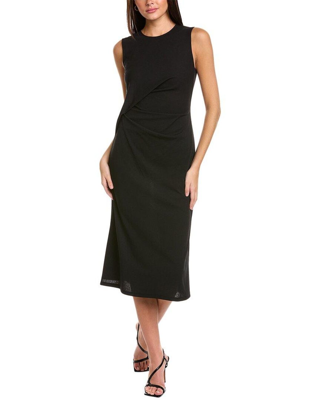 Theory Drape Tuck Midi Dress in Black | Lyst