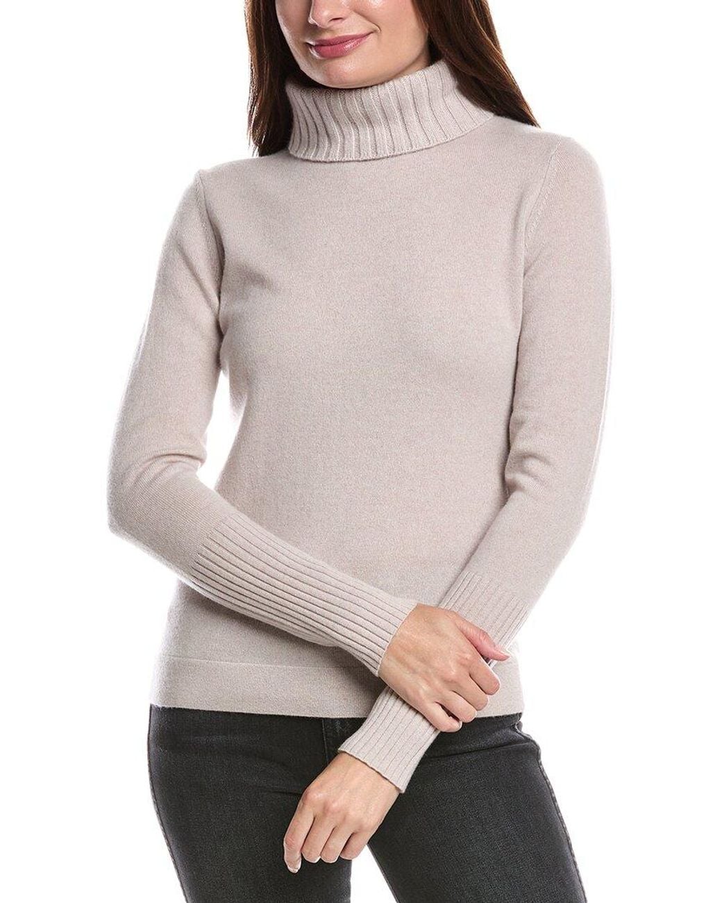 Forte Gray Chunky Trim Turtleneck Cashmere Sweater