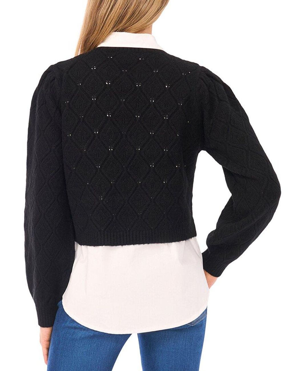 Ted Baker Black Allover Pointelle Texture Twofer Wool-Blend Sweater