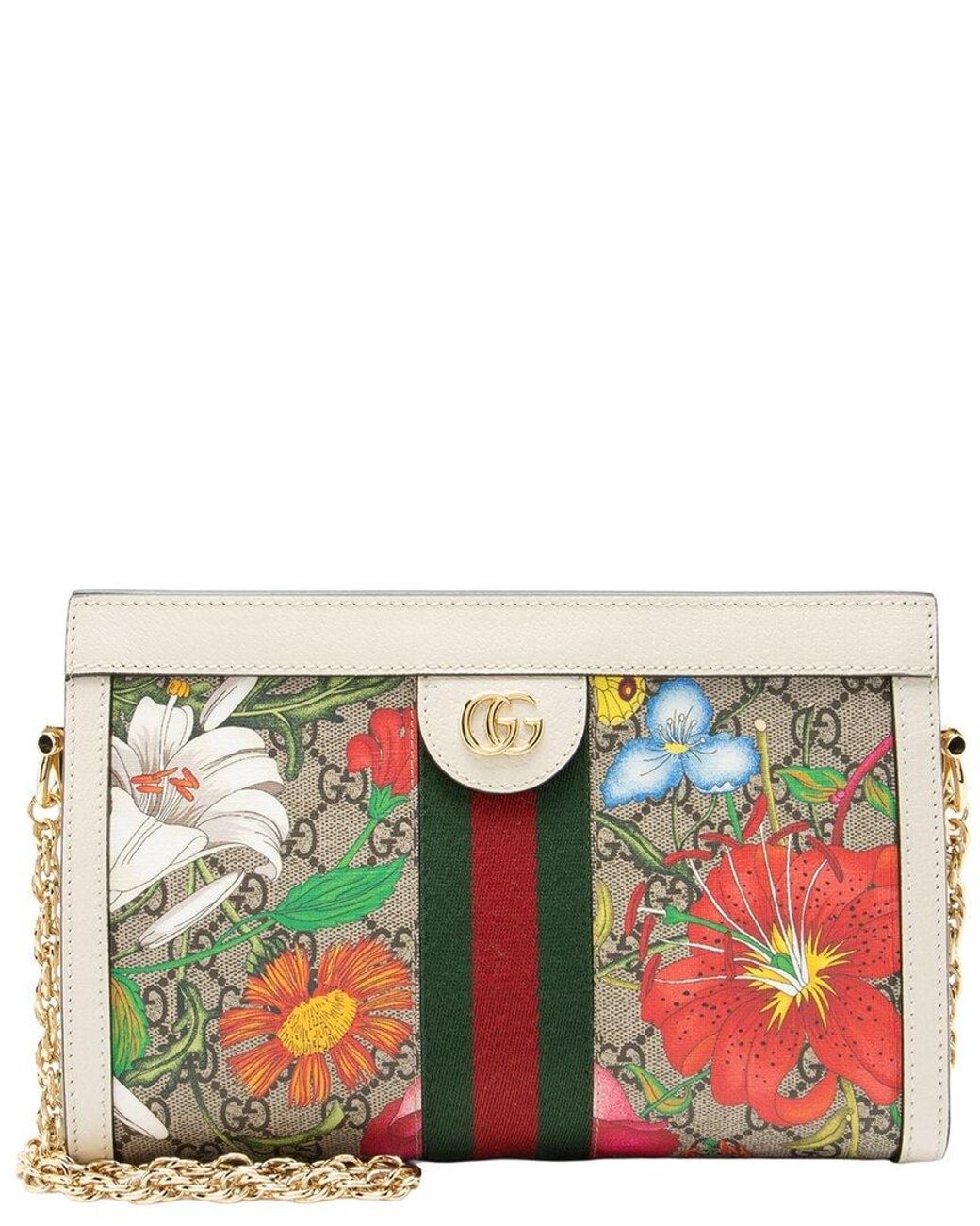 Gucci Multicolor Beige GG Supreme Canvas Flora Ophidia Medium Chain Shoulder Bag (authentic Pre-loved)