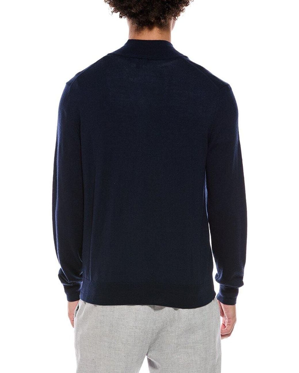 Bruno Magli Blue Merino Wool-Blend Blend Zip Mock Neck Sweater for men