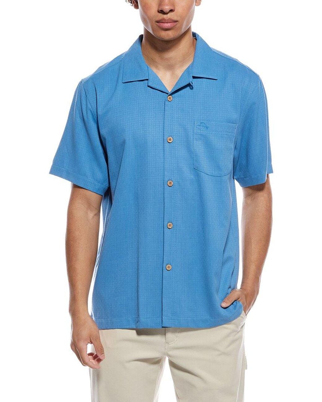 Tommy Bahama Blue Coastal Breeze Check Silk-Blend Shirt for men
