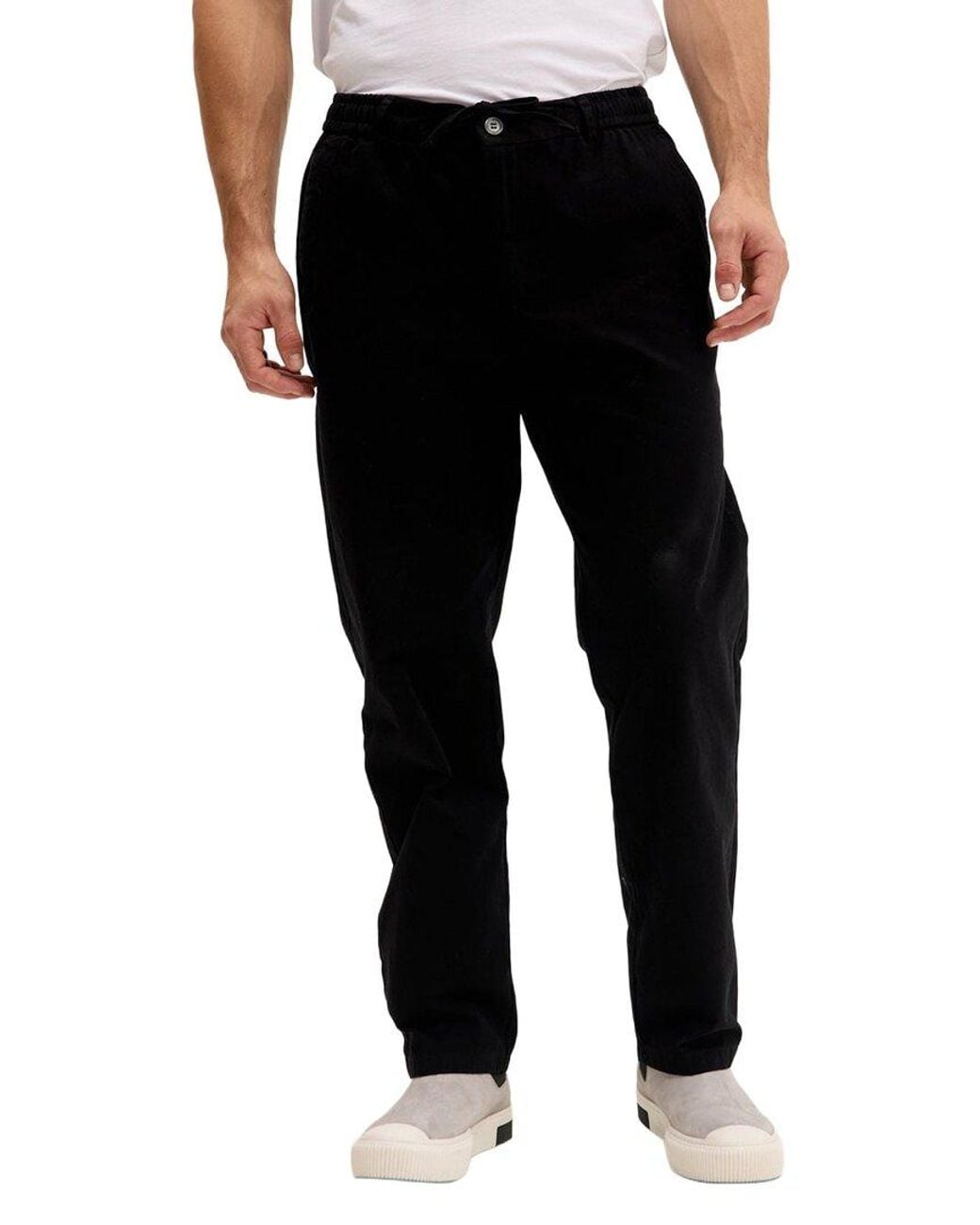 Ron Tomson Black Relaxed Drawstring Casual Pant for men