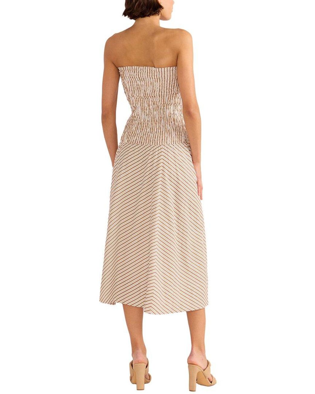 MINKPINK Natural Artemis Shirred Linen-Blend Midi Dress