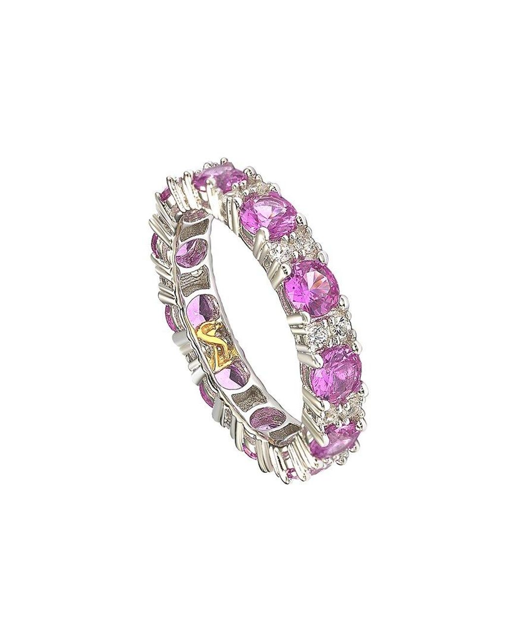 Suzy Levian Pink Silver Diamond & Sapphire Eternity Ring