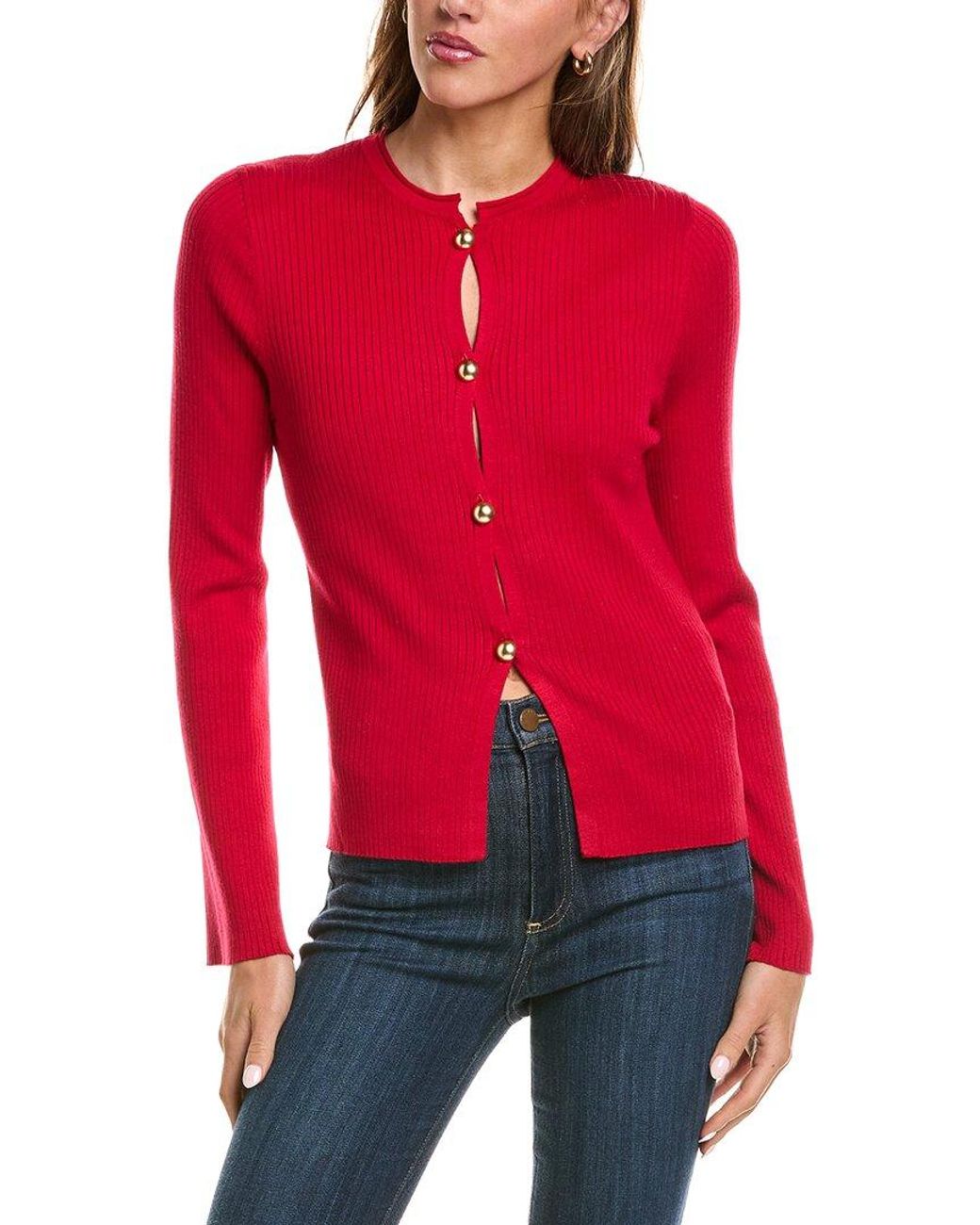 525 America Red Curved Front Rib Cardigan