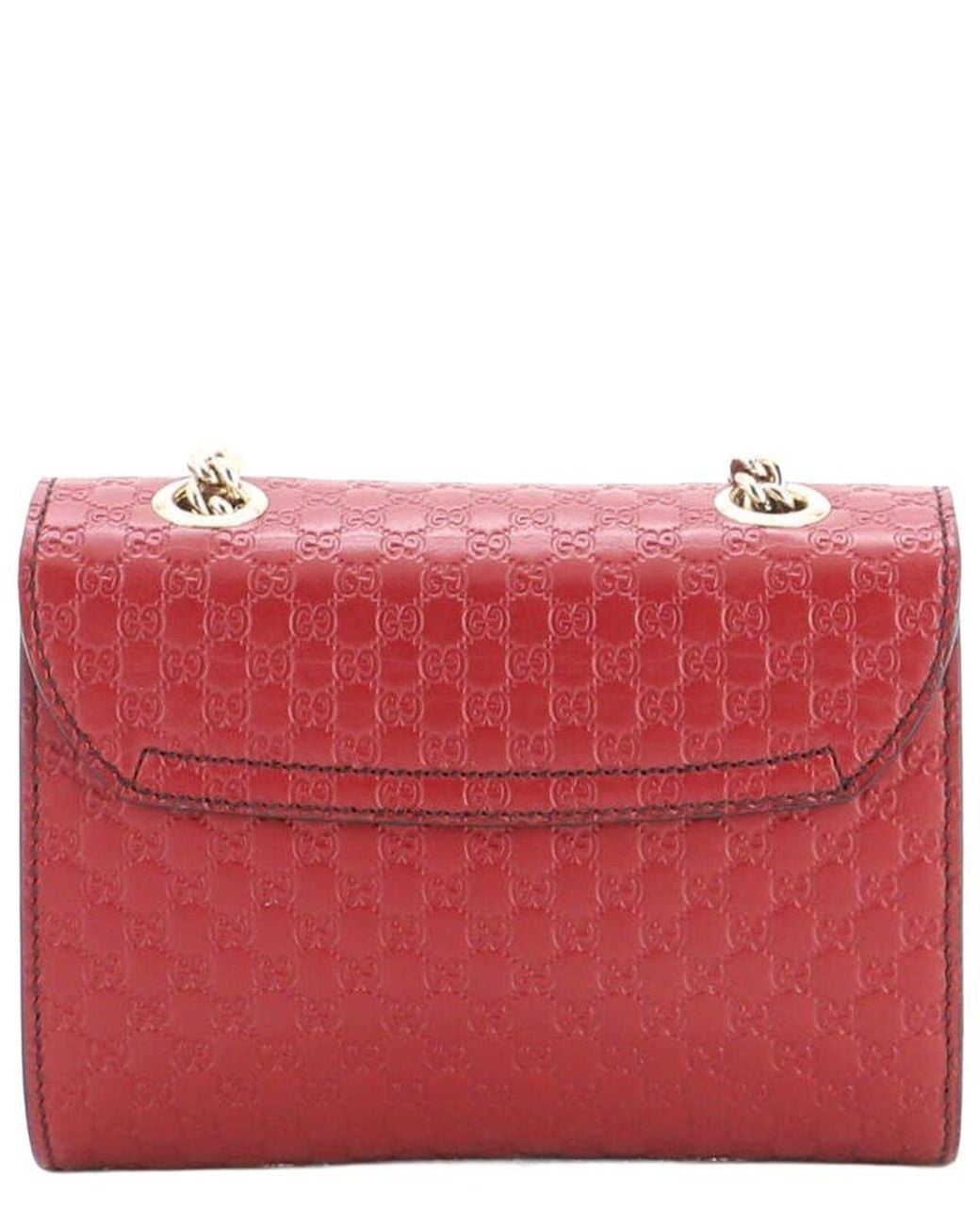 Gucci Red Burgundy Microssima Leather Emily Chain Flap Bag Mini (Authentic Pre-Loved)