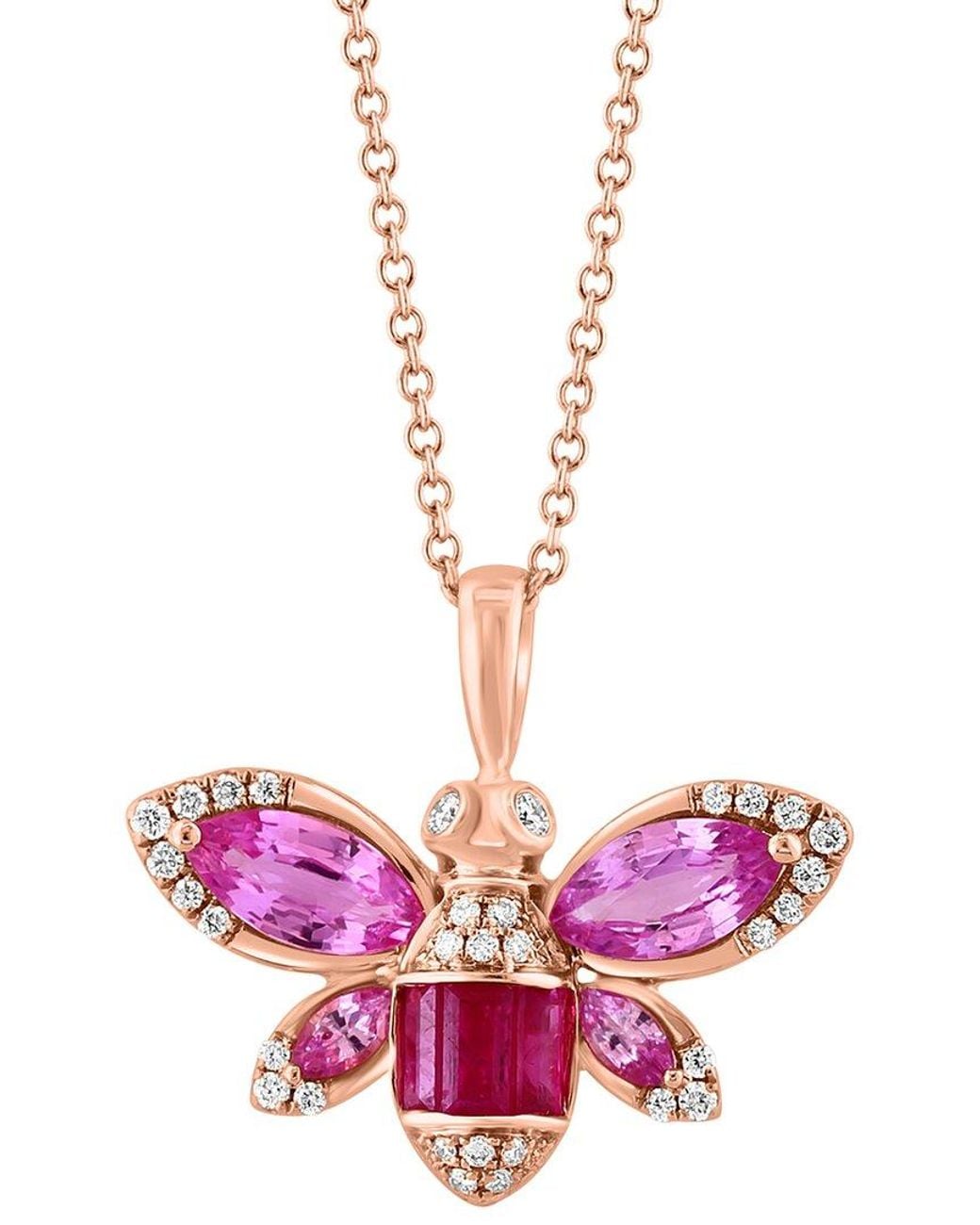 Effy Fine Jewelry Pink 14K Rose 1.99 Ct. Tw. Diamond & Sapphire, Ruby Necklace