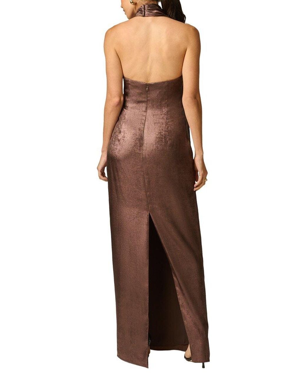 ADRIANNA EVE Brown Foiled Chiffon Long Dress