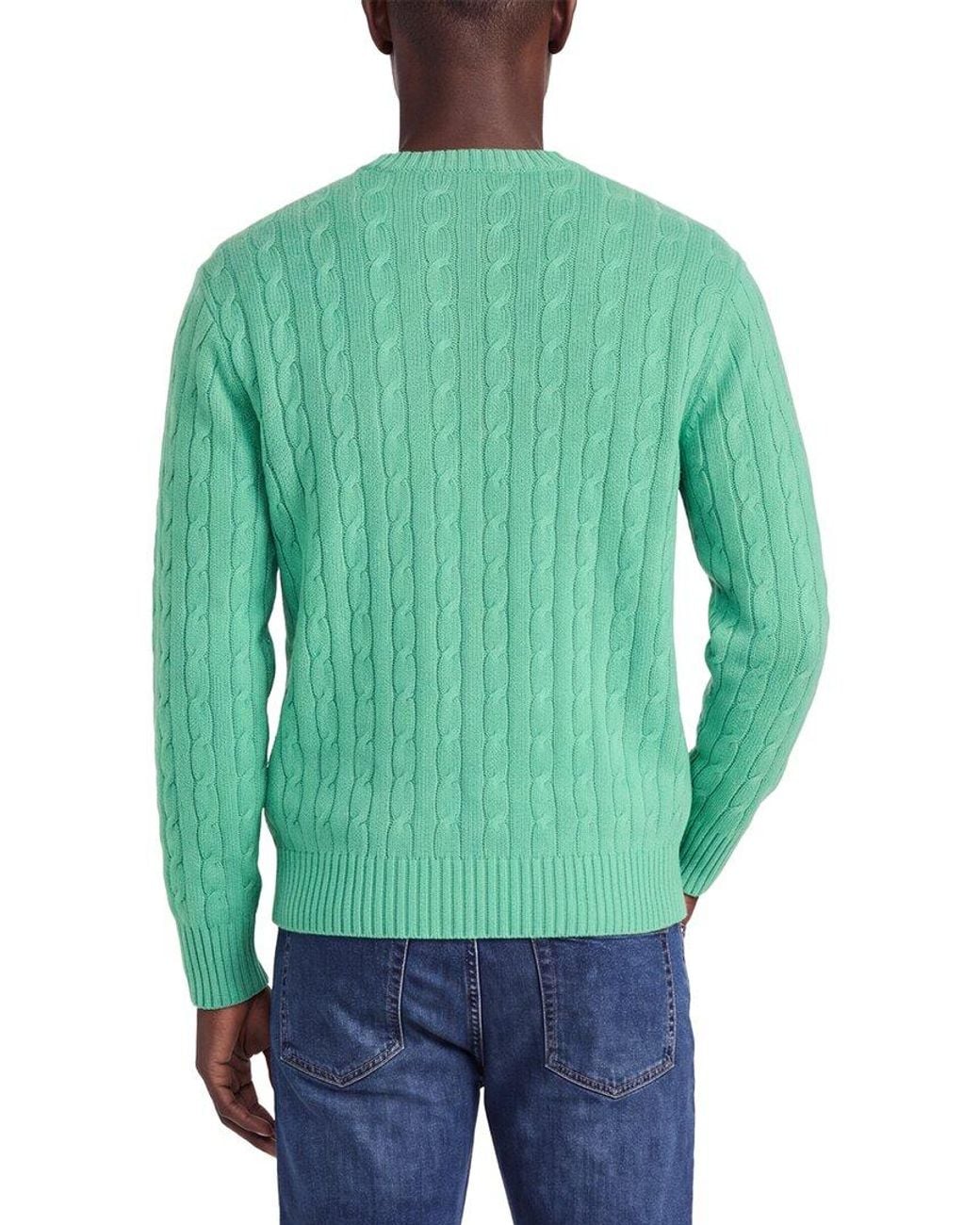 N.Peal Cashmere Green Thames Cable Cashmere Round Neck Sweater for men