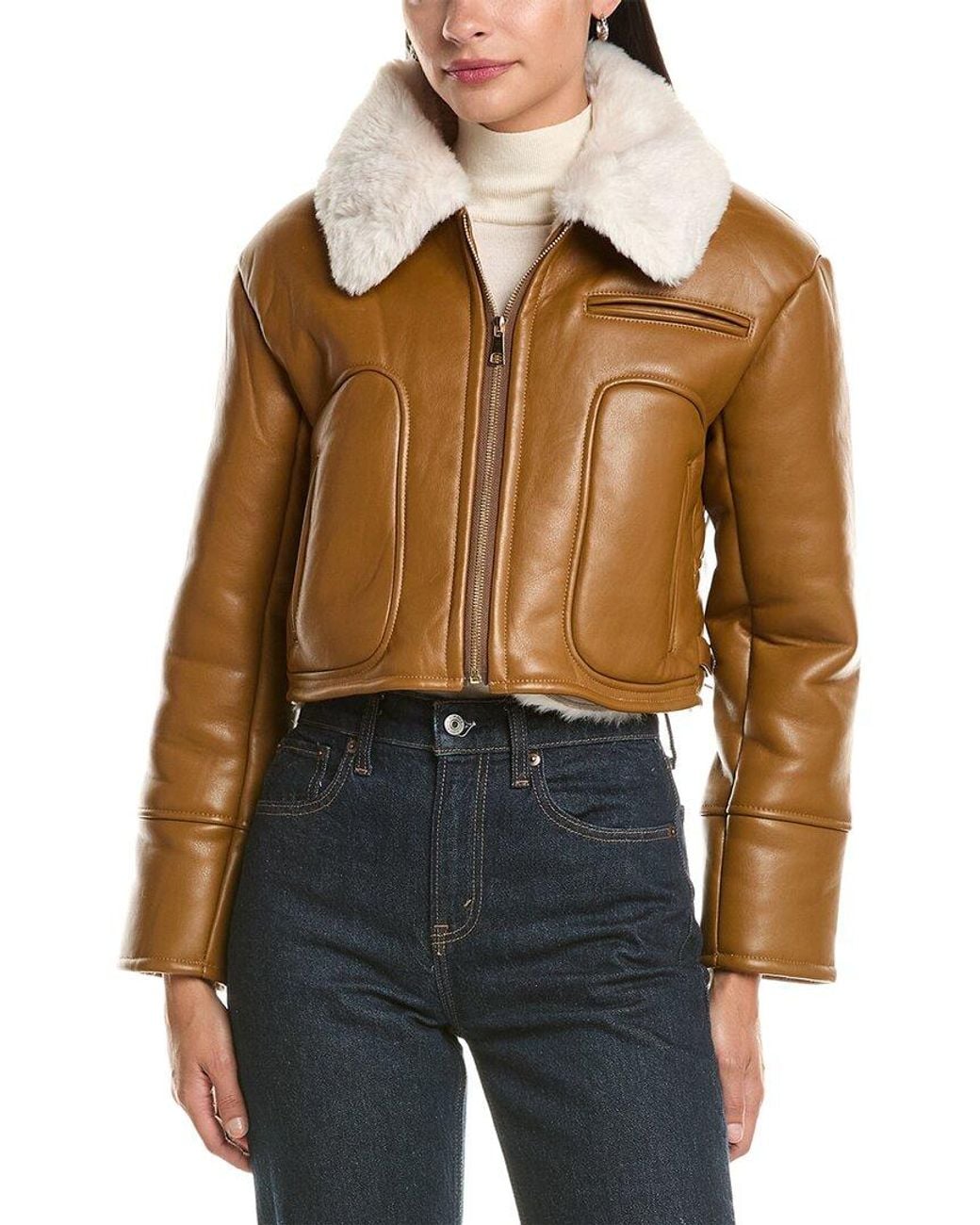 La Fiorentina Brown Cropped Faux Fur Jacket