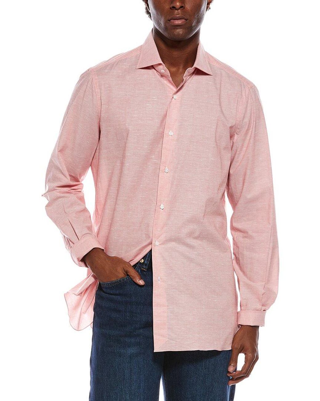 Isaia Pink Linen-Blend Shirt for men