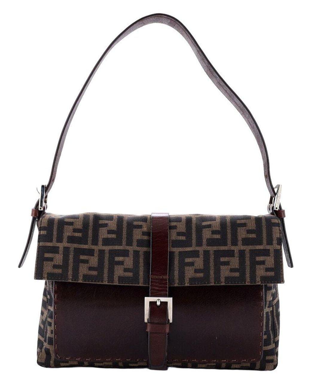 Fendi Black Zucca Canvas Vintage Shoulder Bag Medium (Authentic Pre-Loved)