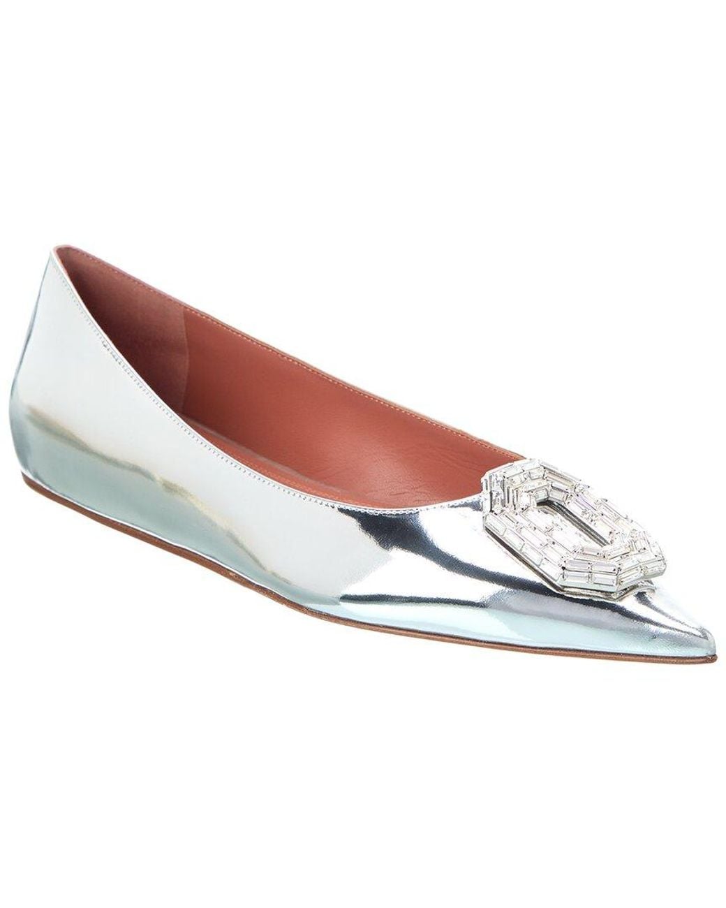 AMINA MUADDI White Camelia Leather Ballet Flat