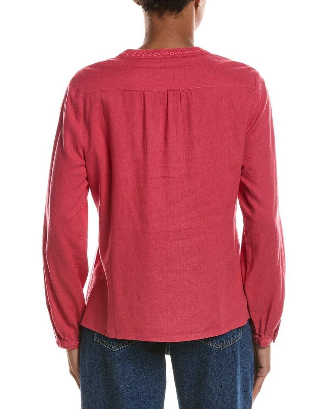 Tommy Bahama Red Palm Shores Lace Trim Linen-Blend Blouse