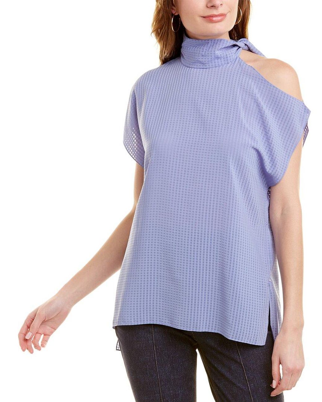 PEARL BY LELA ROSE Blue Sheer Check Top