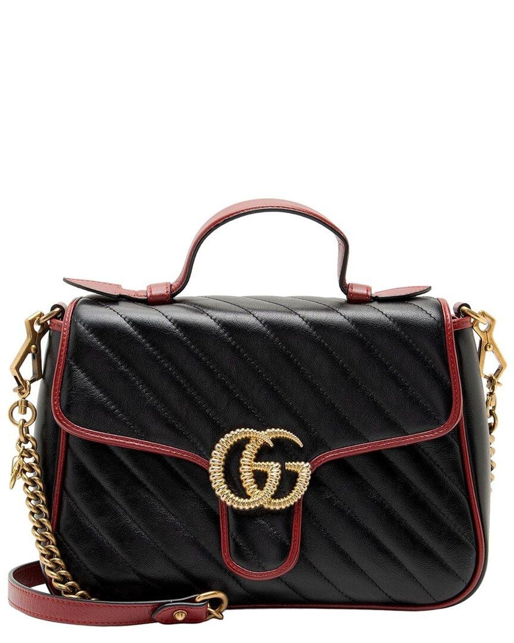 Gucci Black Matelasse Leather Torchon Gg Marmont Small Top Handle (Authentic Pre-Loved)