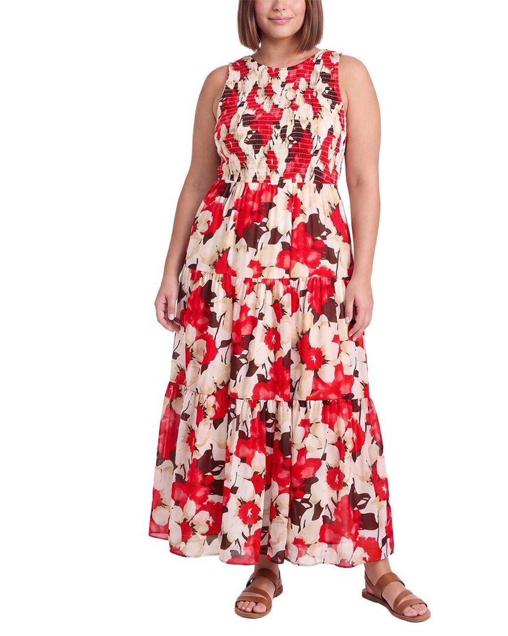 Anne Klein Plus Smocked Bodice Tiered Dress