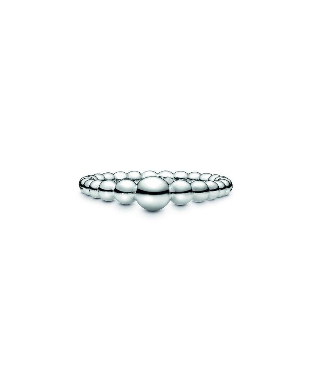 PANDORA Signature Silver Beaded Ring in White | Lyst