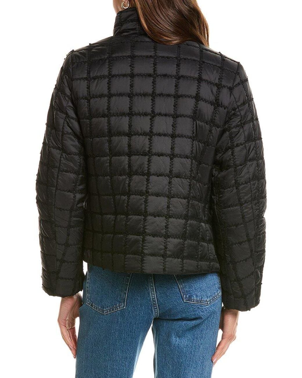 Cece Black Stand Collar Short Quilted Jacket