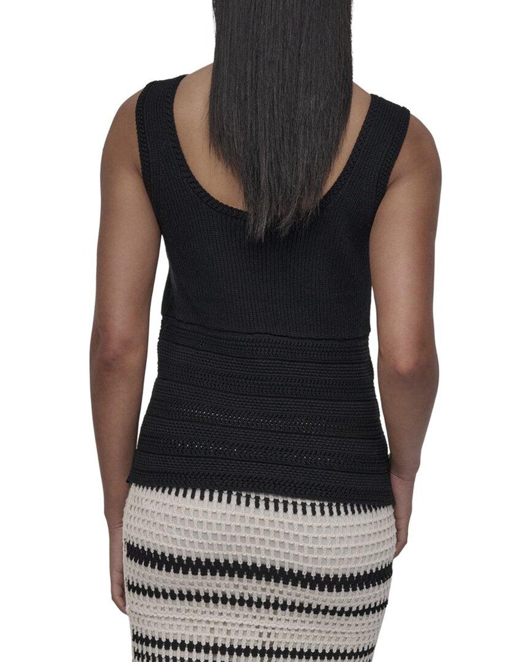 DKNY Black Cotton V-Neck Crochet Sweater