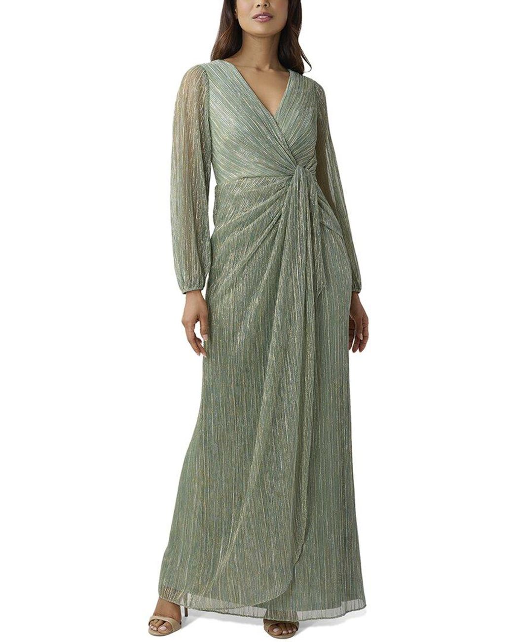 Adrianna Papell Green S Metallic Mesh Draped Gown Special Occasion Dress