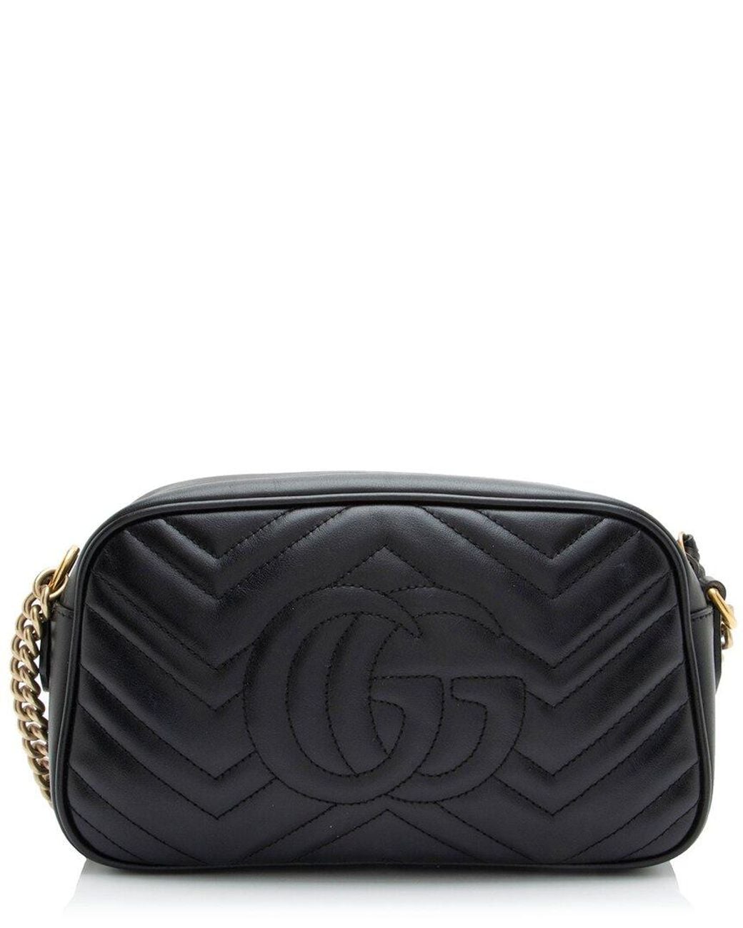 Gucci Black Matelasse Leather Gg Marmont Small Camera Bag (Authentic Pre- Loved)